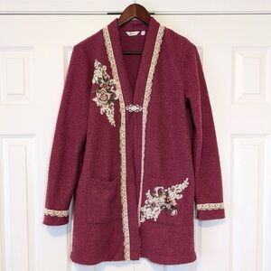 Vintage Cottagecore Reitmans Whimsigoth Floral Embroidered Grandma Sweater Pink